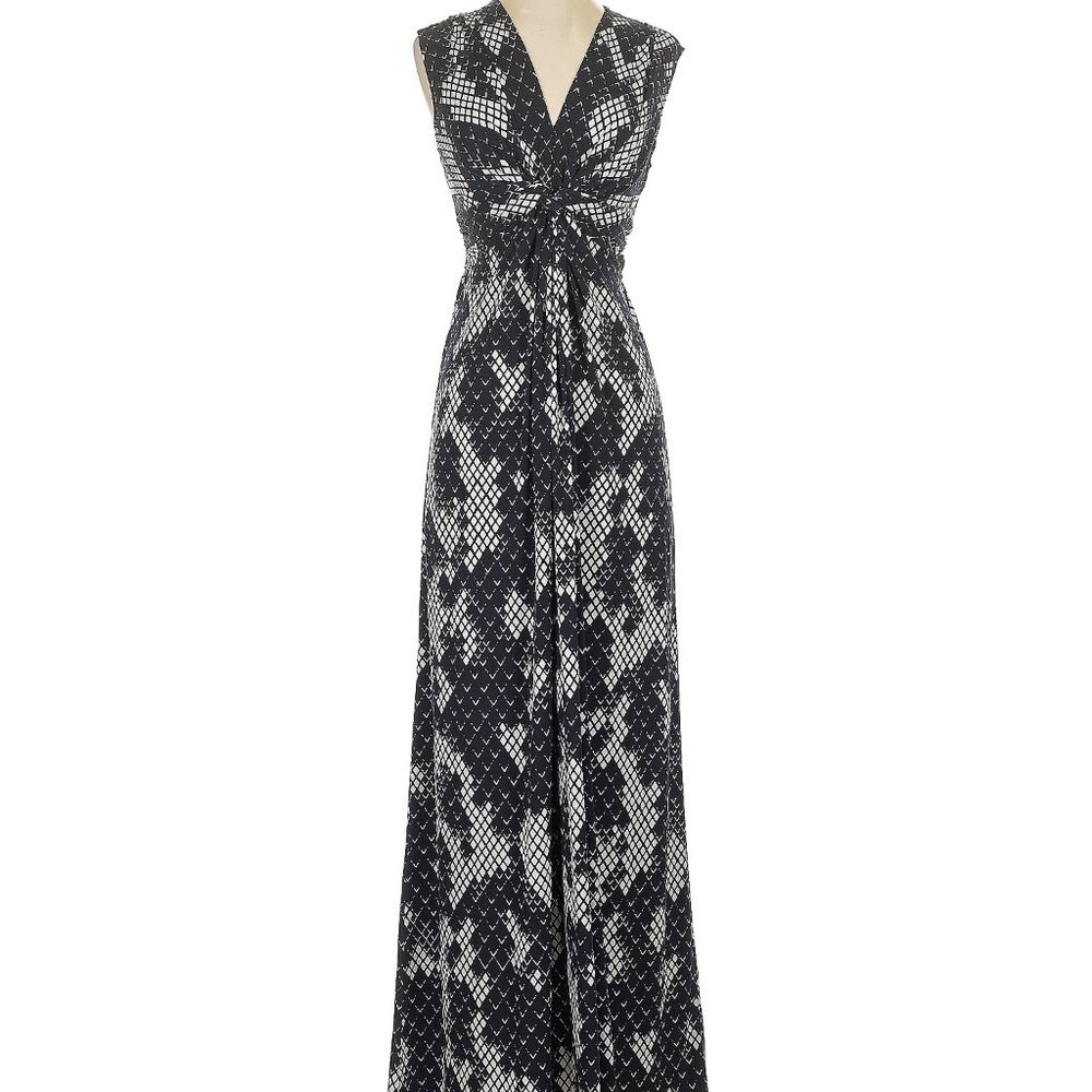 Navy white Eliza J. reptile scale like print maxi dress, size 4